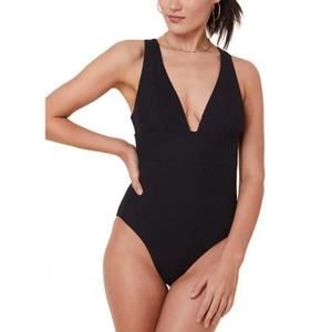 Andie Women's Black Mykonos Deep Plunge V-Neck One-Piece Swimsuit L
